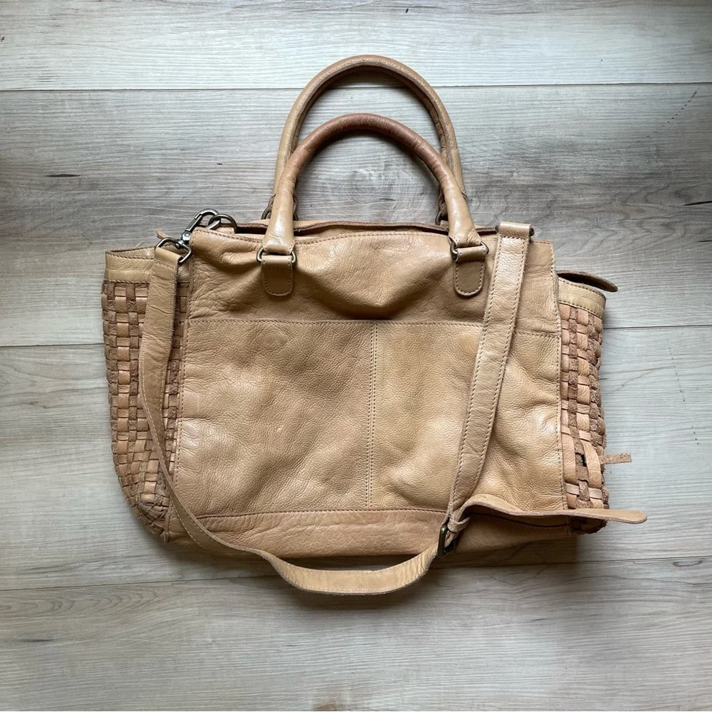 Freya Crossbody Bag Tan Woven Large Top Handle